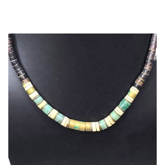 Vtg Navajo Heishi Turquoise & Shell Beaded Necklace Native American Artisan 17" - Picture 2 of 7